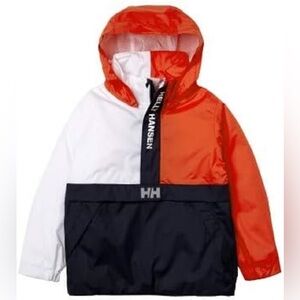 🧡 🖤 Helly Hansen Kids Unisex Hooded Windbreaker Rain Jacket 4T Colourblock
